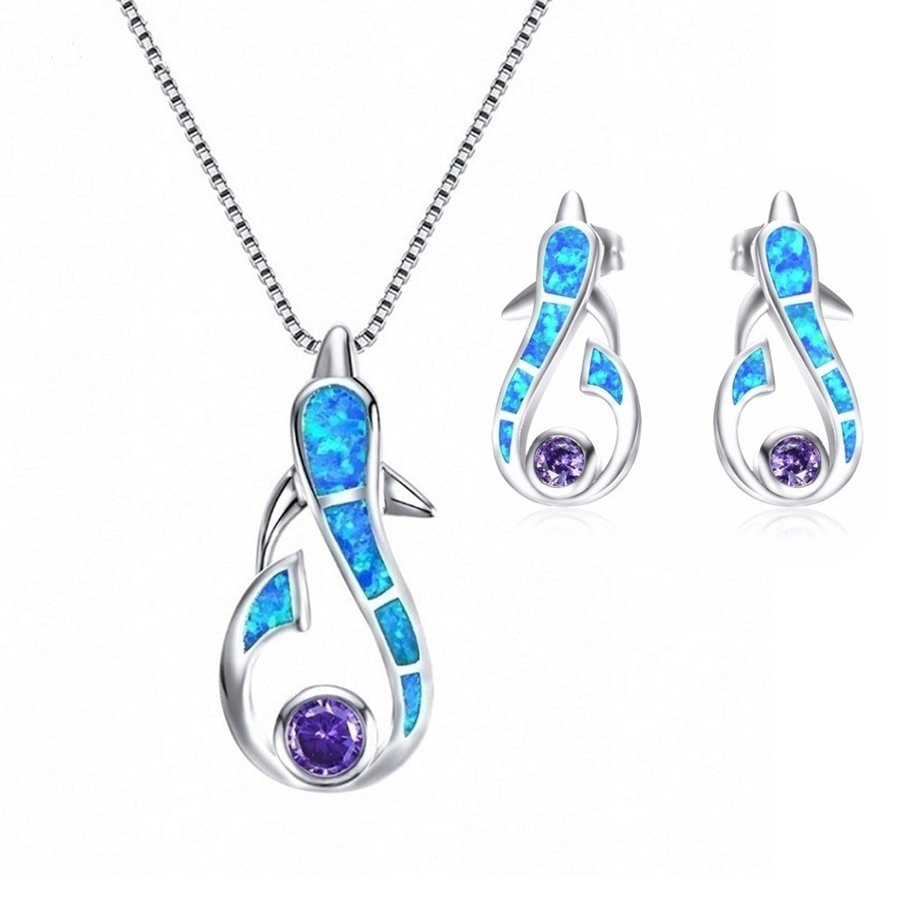 Wholesale Dolphin Pendant Short Necklace Earring Set