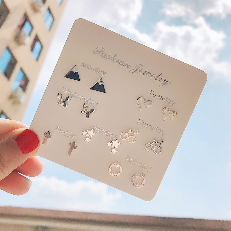 Wholesale One Week Set of 7 Pairs Combo Week Earrings