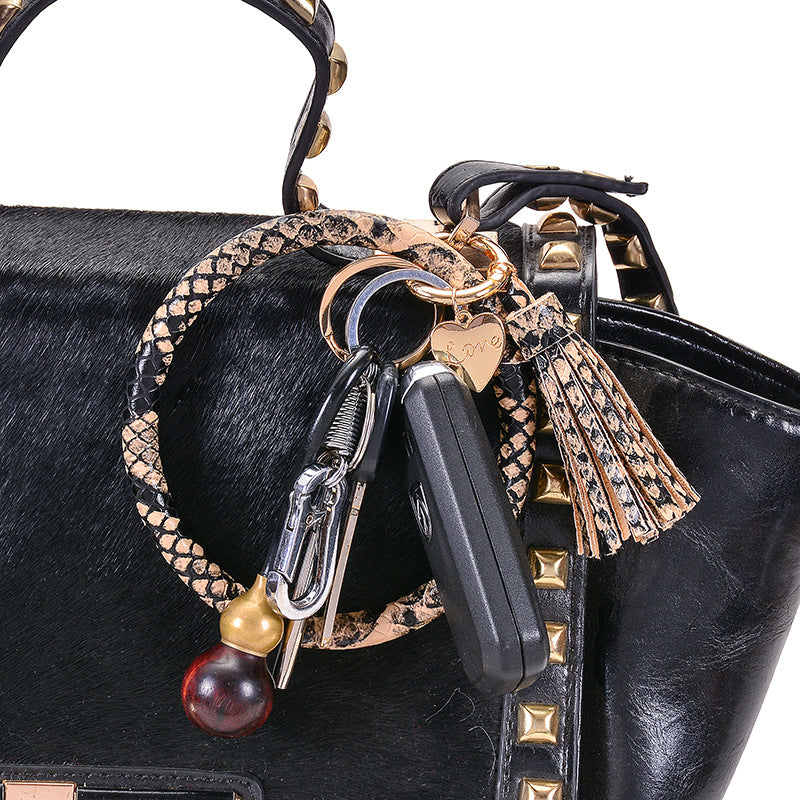 Wholesale PU Leather Bracelet Heart Tassel Pendant Keychains