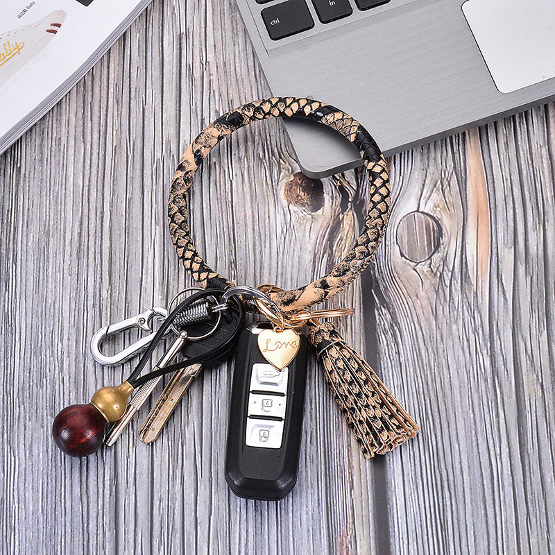 Wholesale PU Leather Bracelet Heart Tassel Pendant Keychains