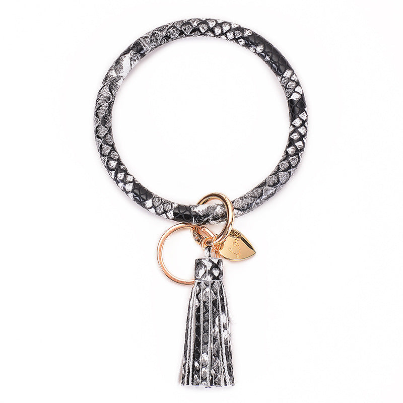 Wholesale PU Leather Bracelet Heart Tassel Pendant Keychains