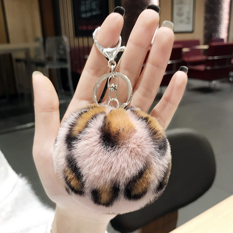 Wholesale Leopard Pattern Plush Ball Metal Keychains