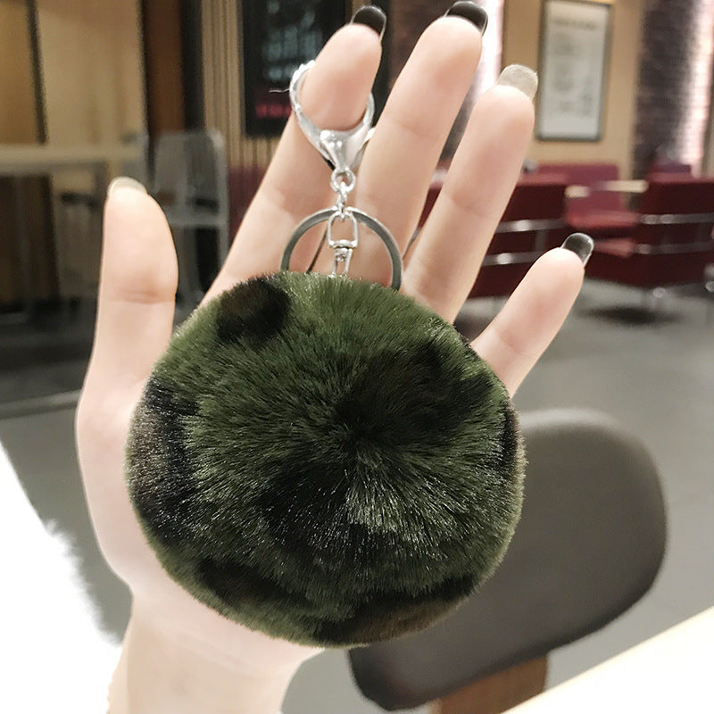 Wholesale Leopard Pattern Plush Ball Metal Keychains