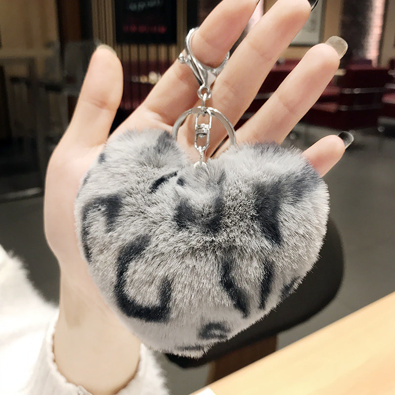 Wholesale Leopard Pattern Plush Ball Metal Keychains
