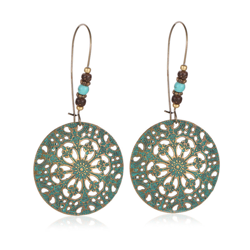 Wholesale Alloy Vintage Green Bohemian Hollow Flower Leaf Earrings For Women Party Gift