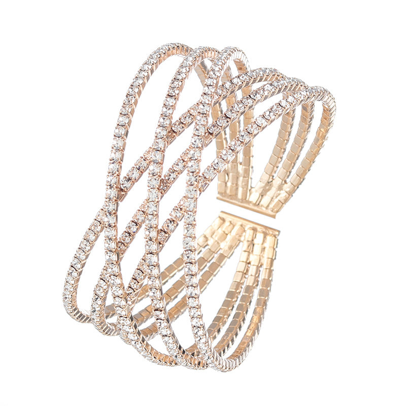 Wholesale Six Rows of Diamond Cross Personalized Wire Open Bracelet
