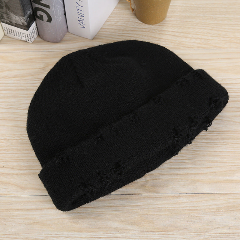 Wholesale Solid Color Hip-hop Hole Melon Skin Knitted Hat