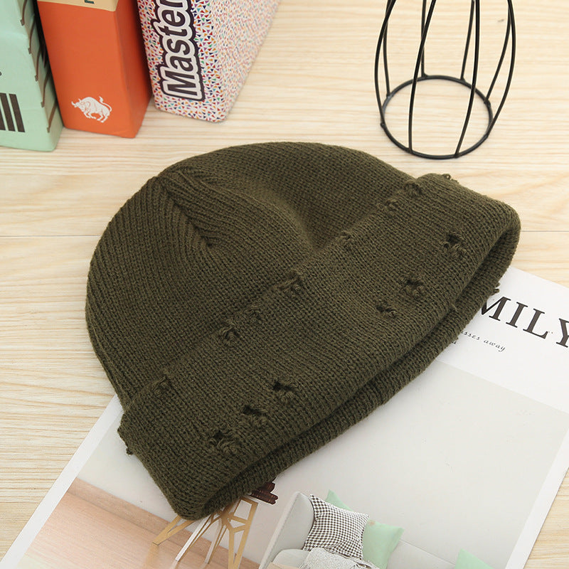 Wholesale Solid Color Hip-hop Hole Melon Skin Knitted Hat