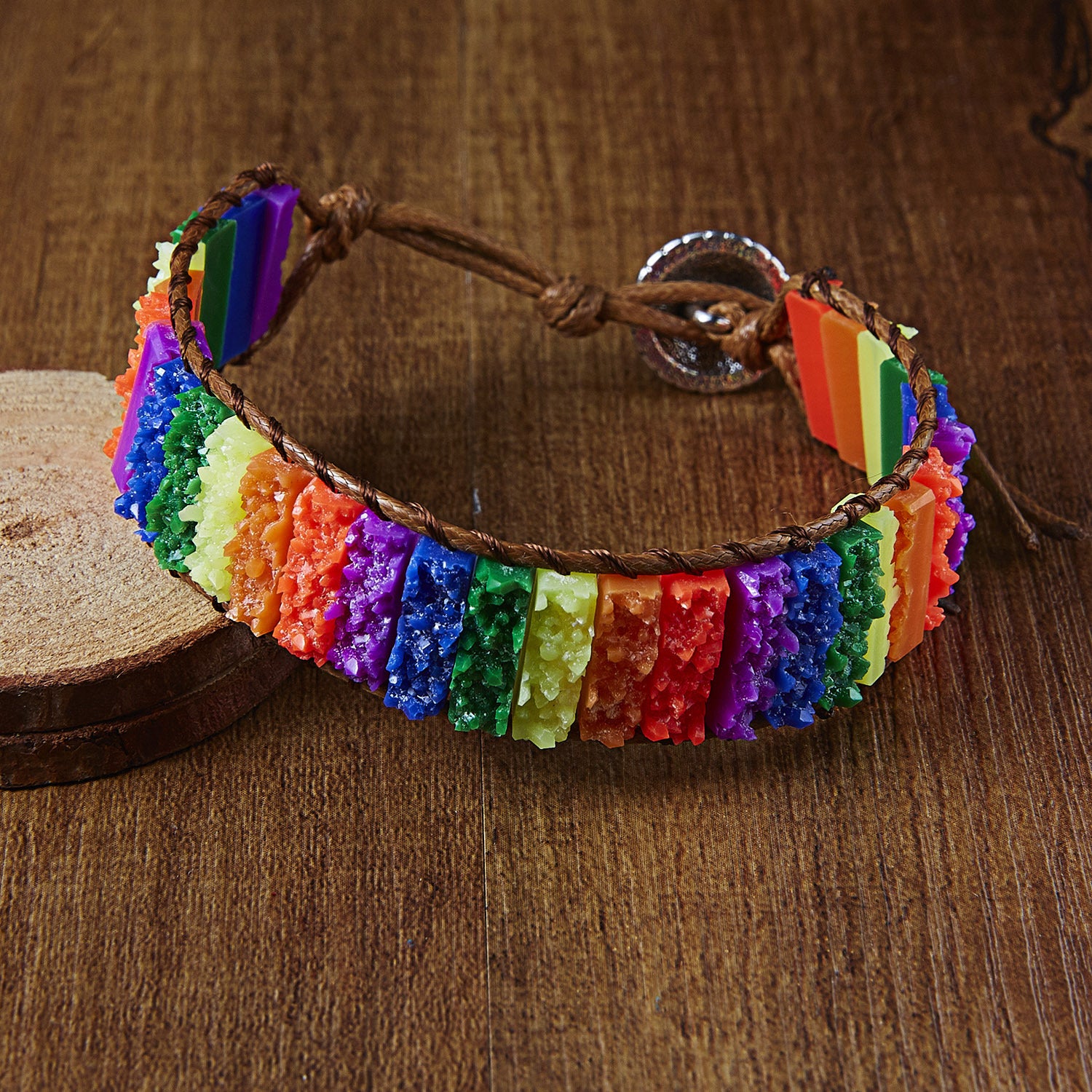 Wholesale Red White and Blue Imperial Stone Hand Woven Adjustable Bracelet