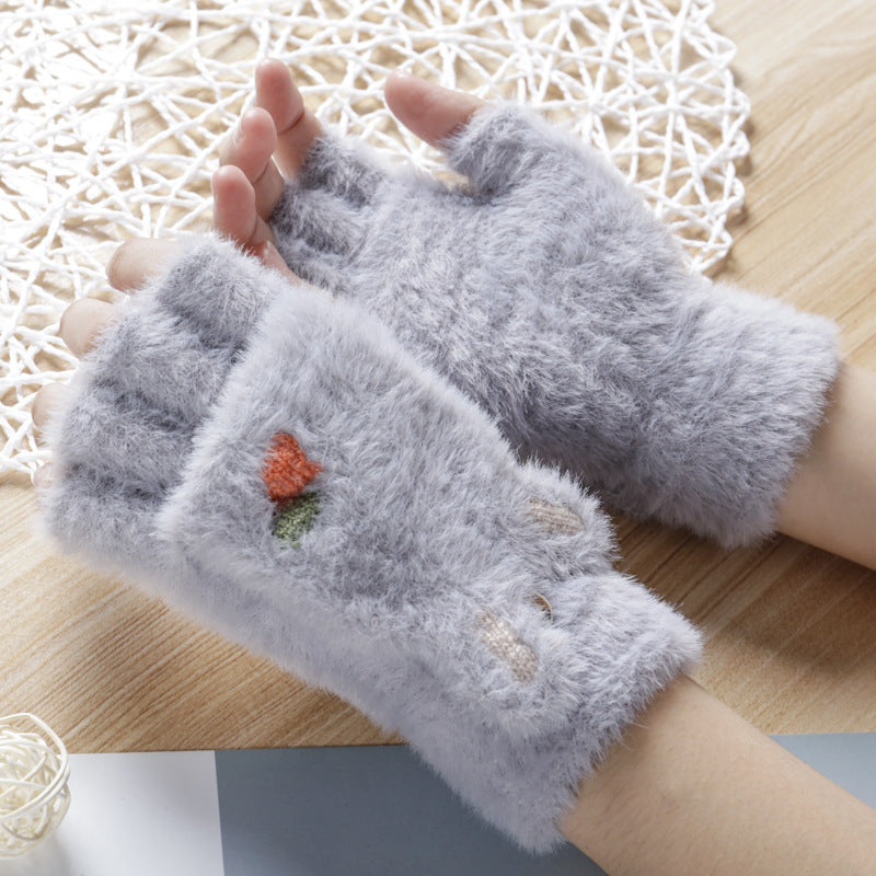 Wholesale Winter Flip Half Finger Plush Gloves