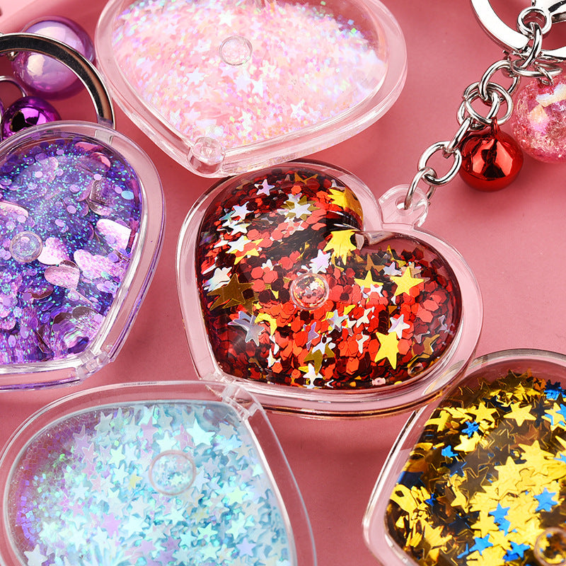 Wholesale Peach Heart Oil-in-oil Glitter Liquid Acrylic Keychain