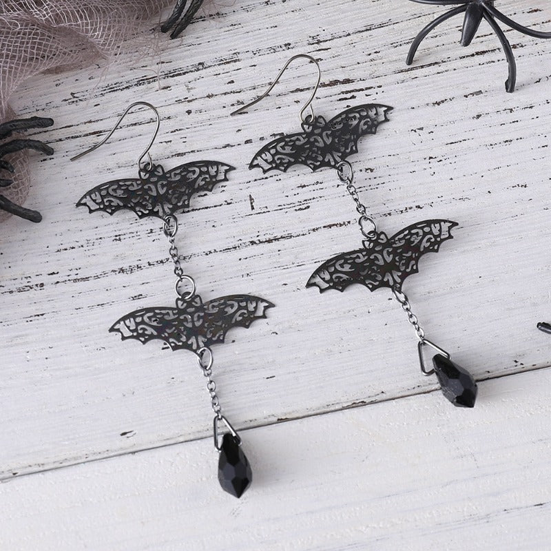 Wholesale Dark Gothic Bat Pendant Personality Exaggerated Tassel Earrings