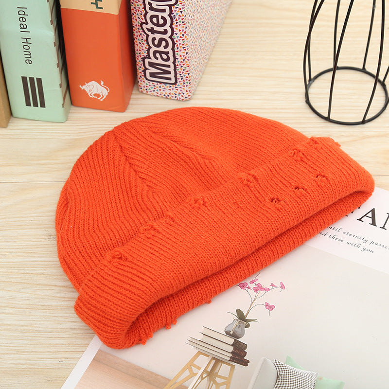 Wholesale Solid Color Hip-hop Hole Melon Skin Knitted Hat