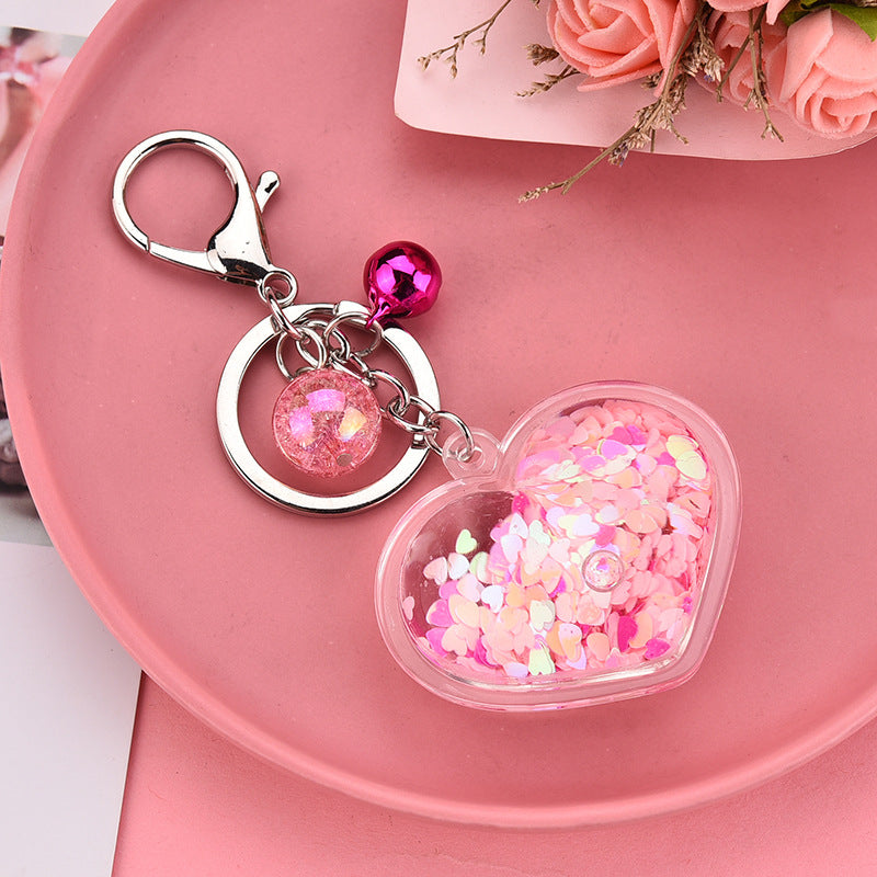 Wholesale Peach Heart Oil-in-oil Glitter Liquid Acrylic Keychain