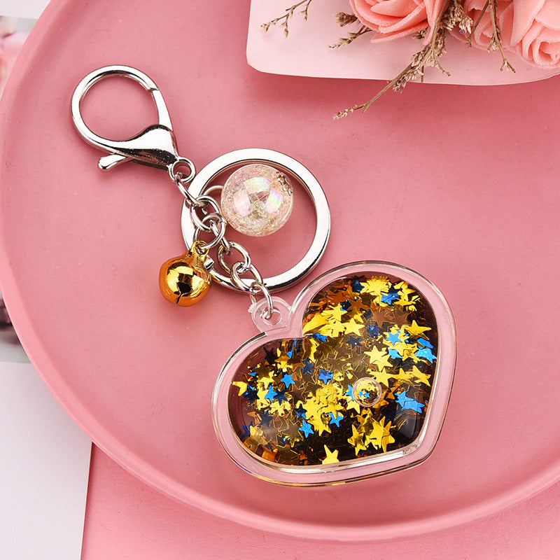 Wholesale Peach Heart Oil-in-oil Glitter Liquid Acrylic Keychain