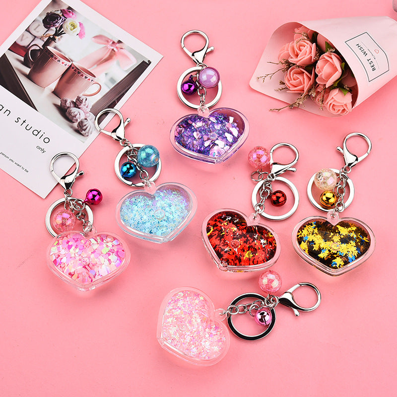 Wholesale Peach Heart Oil-in-oil Glitter Liquid Acrylic Keychain