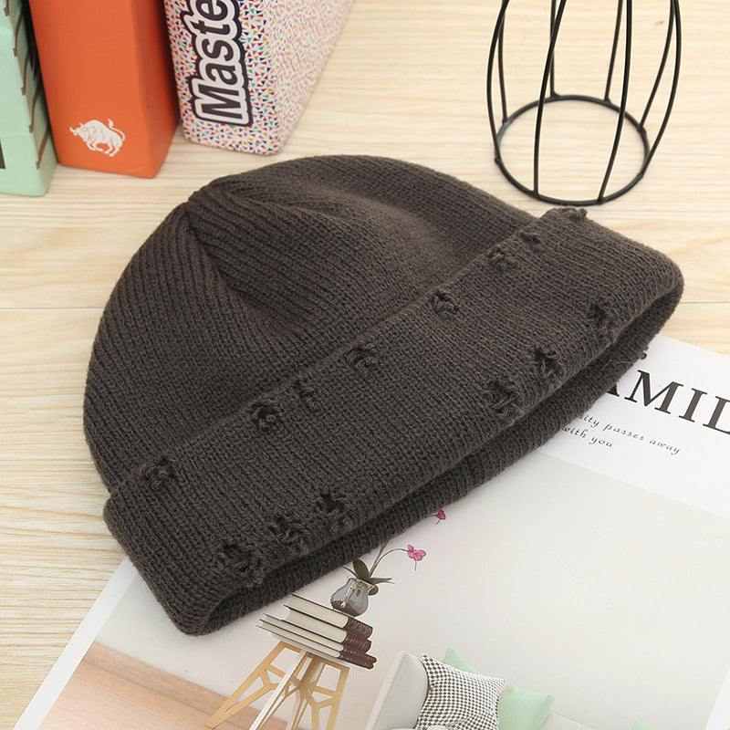 Wholesale Solid Color Hip-hop Hole Melon Skin Knitted Hat