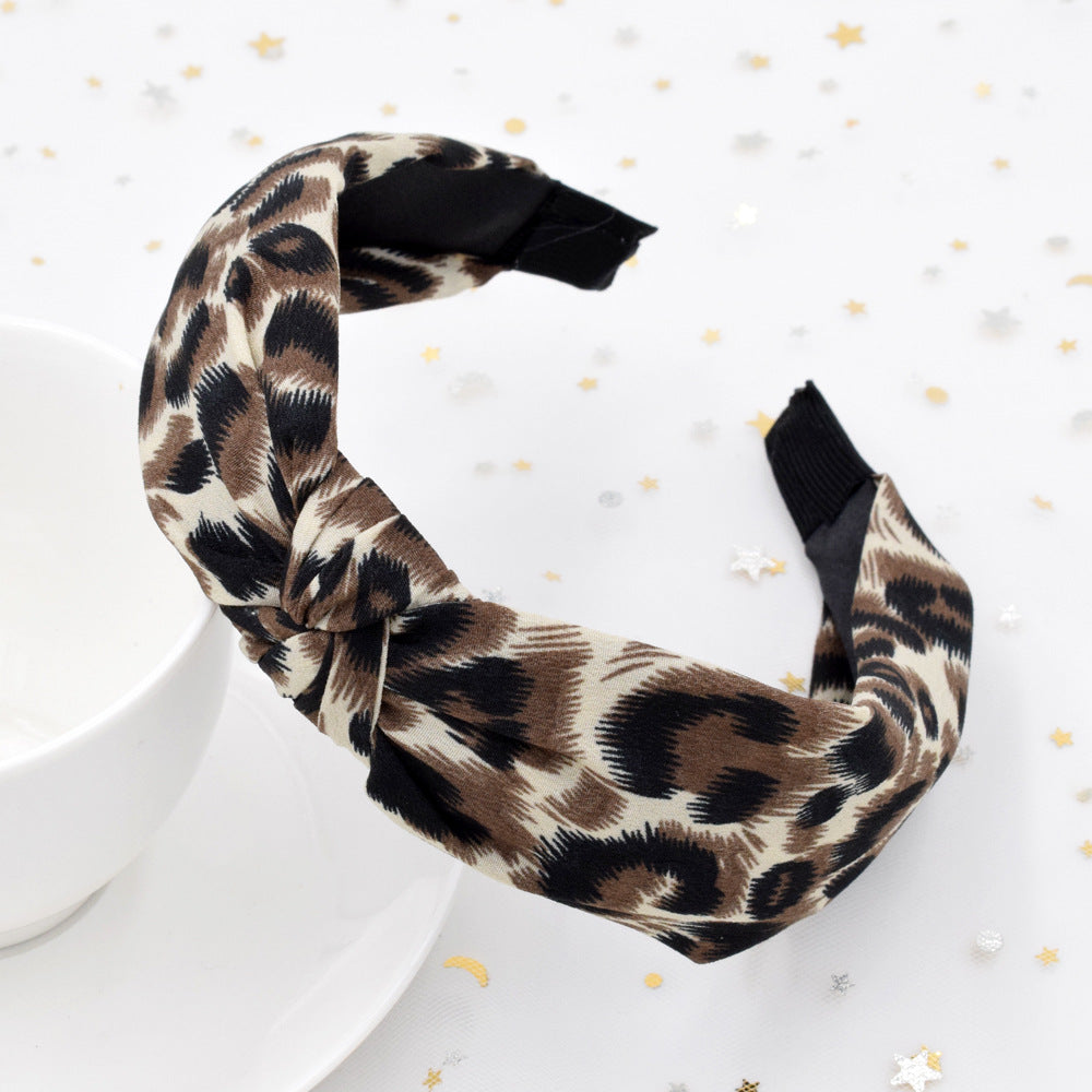 Wholesale Leopard Women's Wide Cross Tie Fabric Headband