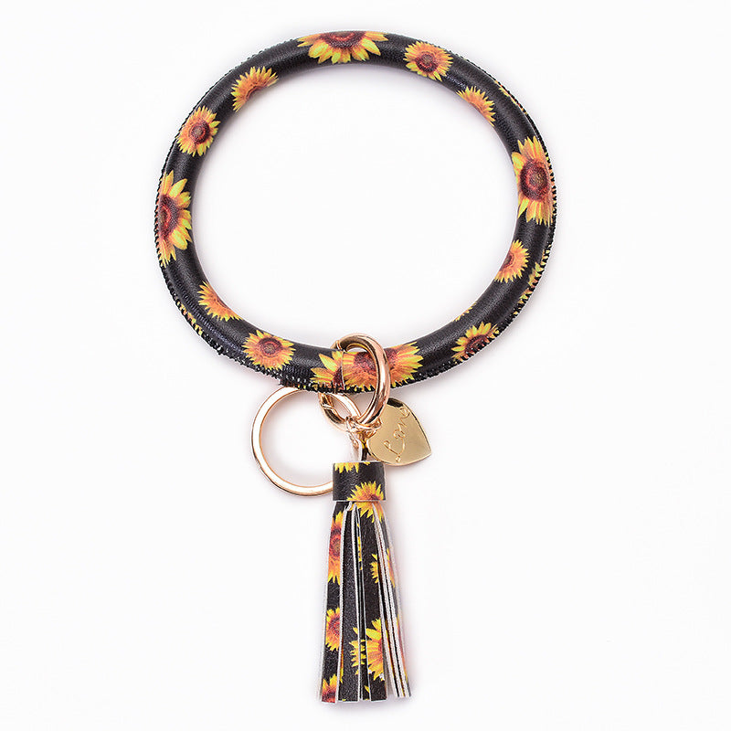 Wholesale PU Leather Bracelet Heart Tassel Pendant Keychains