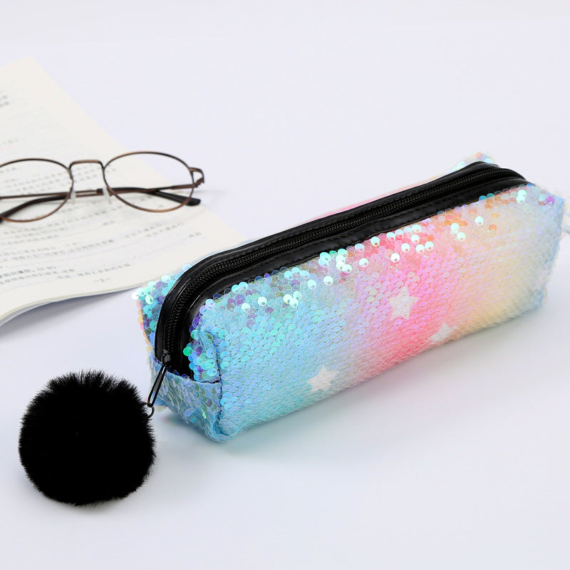 Wholesale Fur Ball Sequin Pencil Case Cosmetic Bag