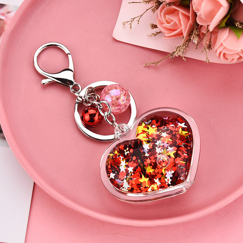 Wholesale Peach Heart Oil-in-oil Glitter Liquid Acrylic Keychain