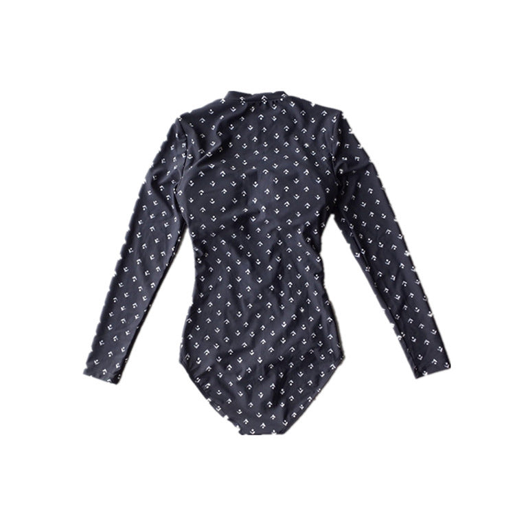 Wholesale Sexy slim fit belly-covering, slimming sunscreen polka dot long-sleeved zipper one-piece professional women's swimsuit