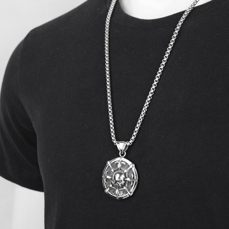 Wholesale Skull Disc Titanium Steel Necklace Charm