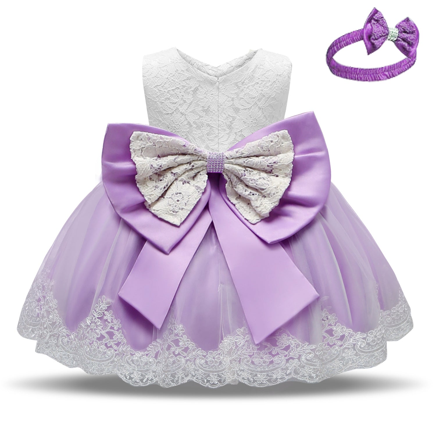 Wholesale of Children's One Year Old Bow Tie Lace Polyester Dresses