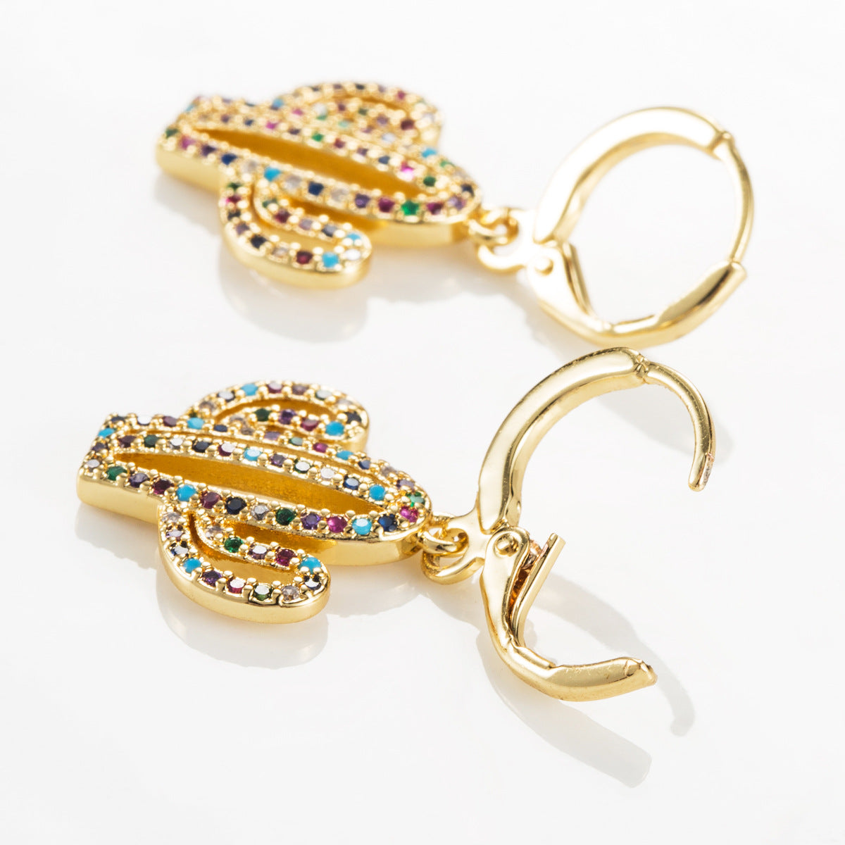 Wholesale Cactus Copper Micropaved Colored Zircon Earrings