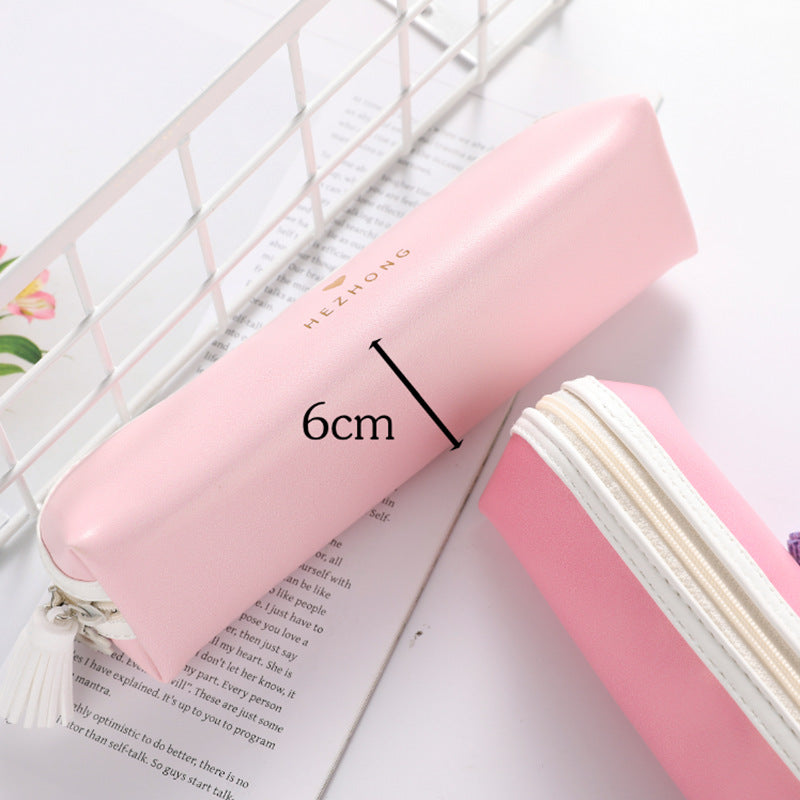 Wholesale Solid Color Pu Tassel Round Triangle Pencil Bag