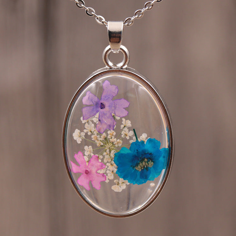 Wholesale 6pcs Creative Handmade Natural Dried Flower Pendant Necklace