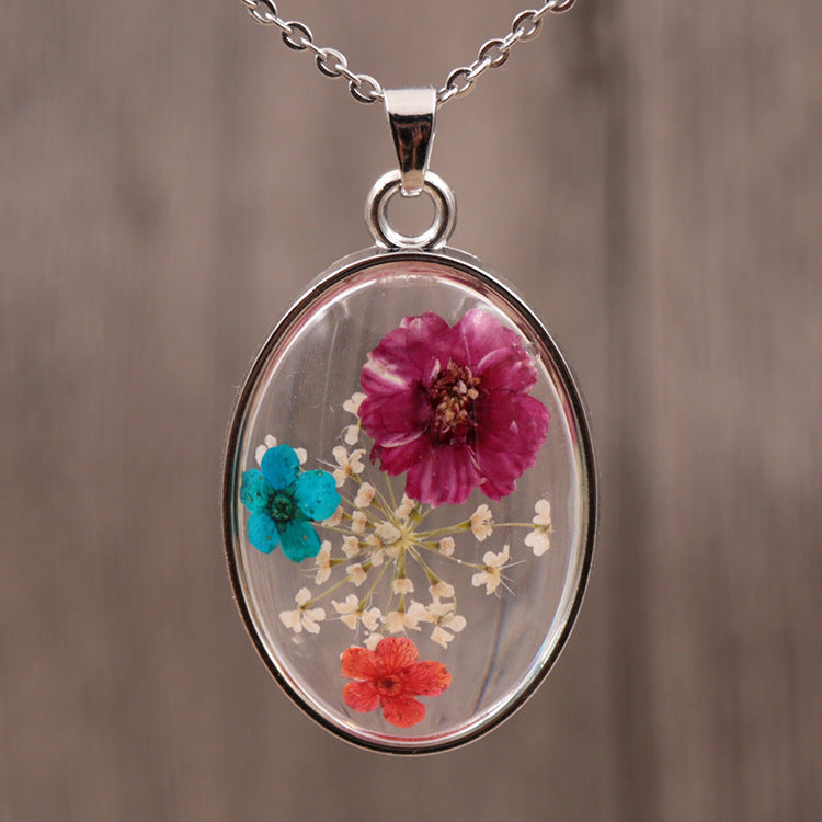 Wholesale 6pcs Creative Handmade Natural Dried Flower Pendant Necklace