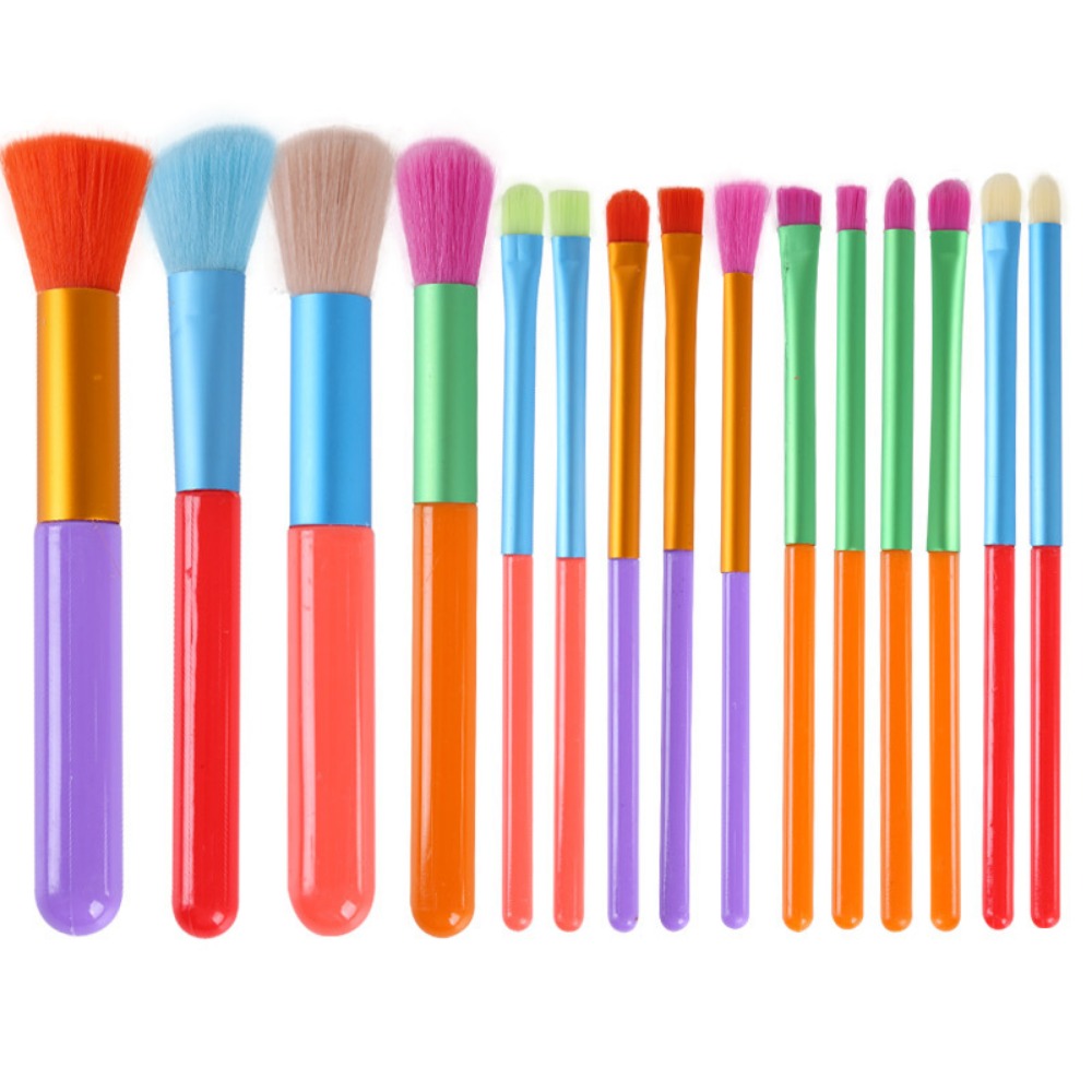 Wholesale 15pcs Watercolor Complete Set of Colorful Makeup Brushes