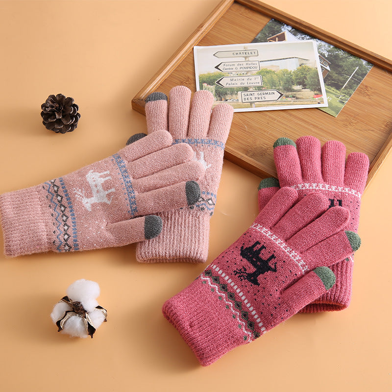 Wholesale Christmas Deer Plus Velvet Thickened Cold-proof Cycling Touch Screen Knitted Gloves