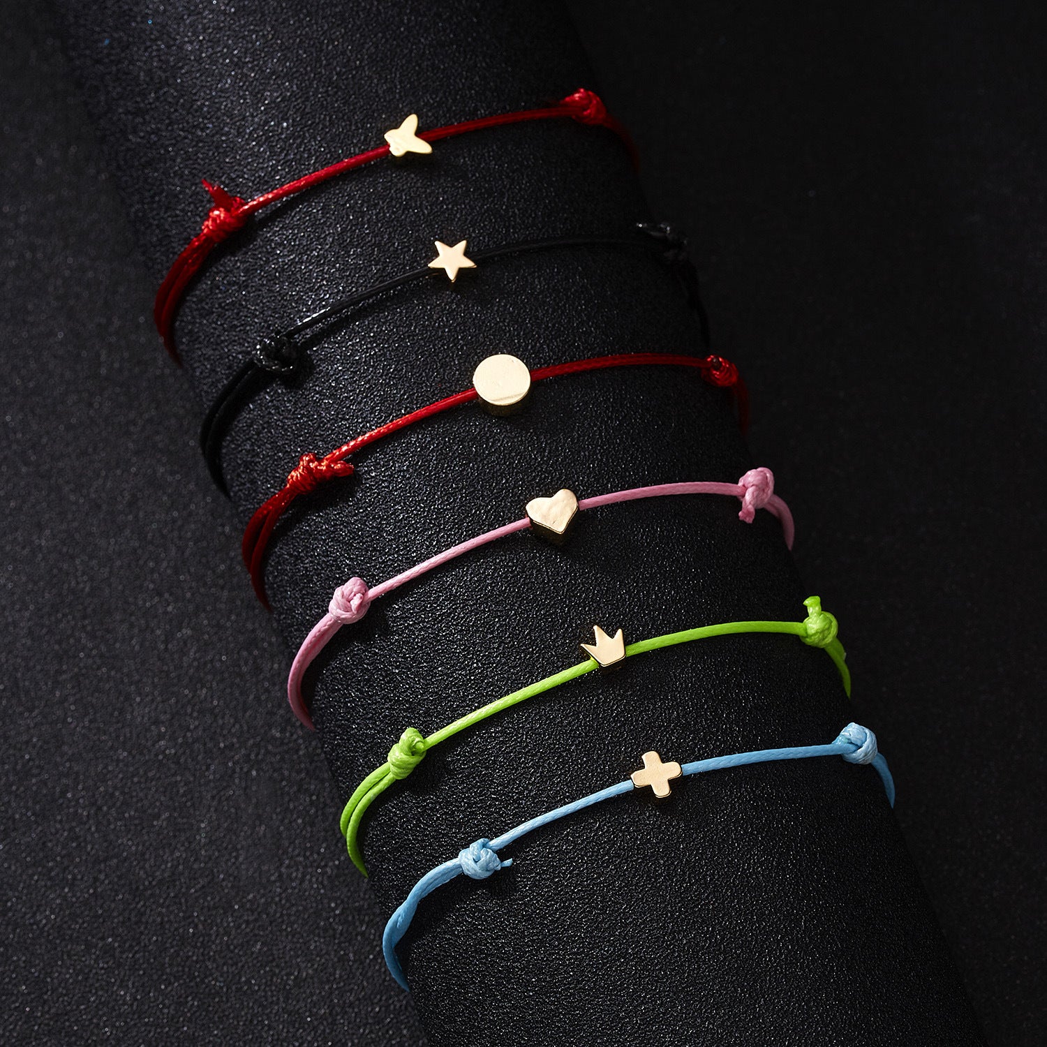 Wholesale Make A Wish Paper Card Five-pointed Star Crown Cross Leather Cord Adjustable Braided Bracelet
