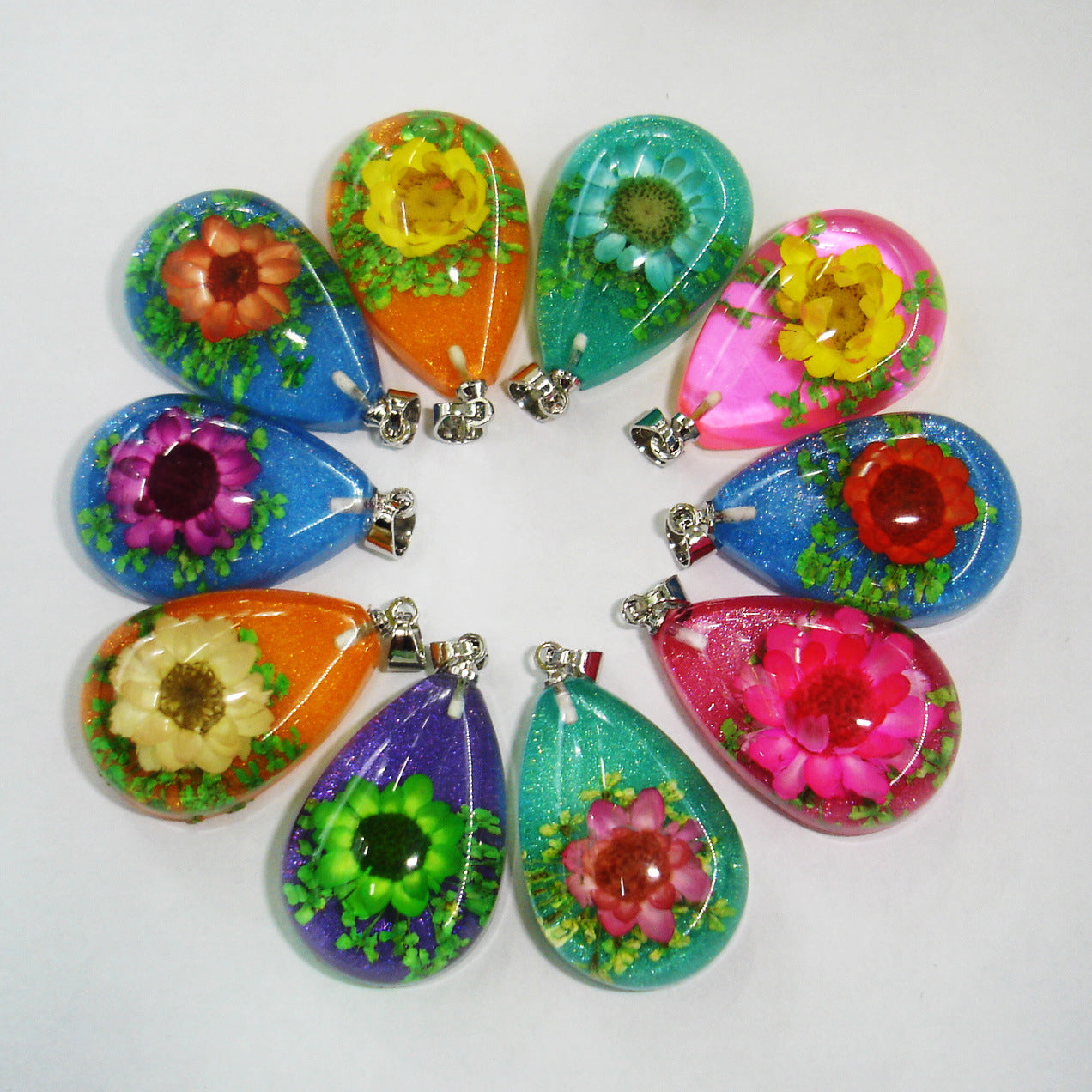 Wholesale 20pcs Resin Drop Glue Three-dimensional Real Flower Dried Flower Necklace
