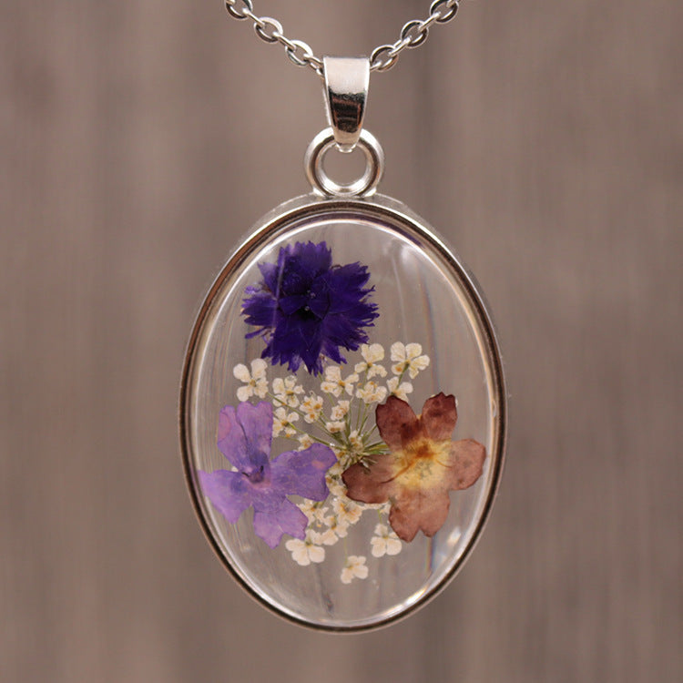 Wholesale 6pcs Creative Handmade Natural Dried Flower Pendant Necklace