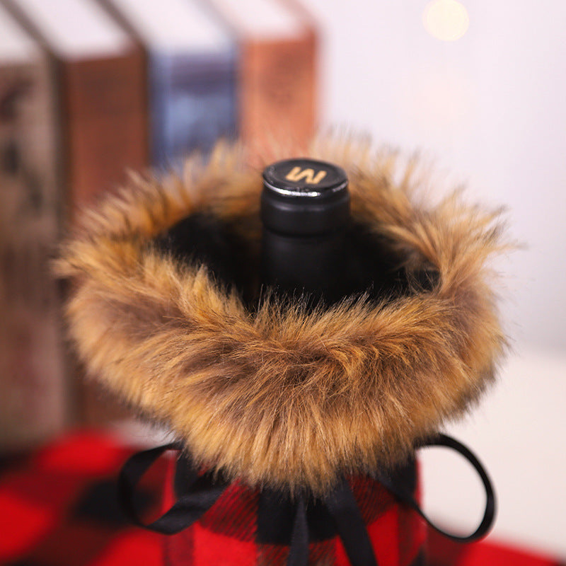 Wholesale Christmas Decorations Christmas Plaid Fabric Wine Set