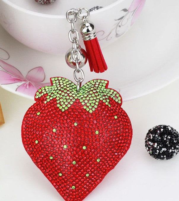 Wholesale Velvet Tassel Strawberry Hot Diamond Keychain