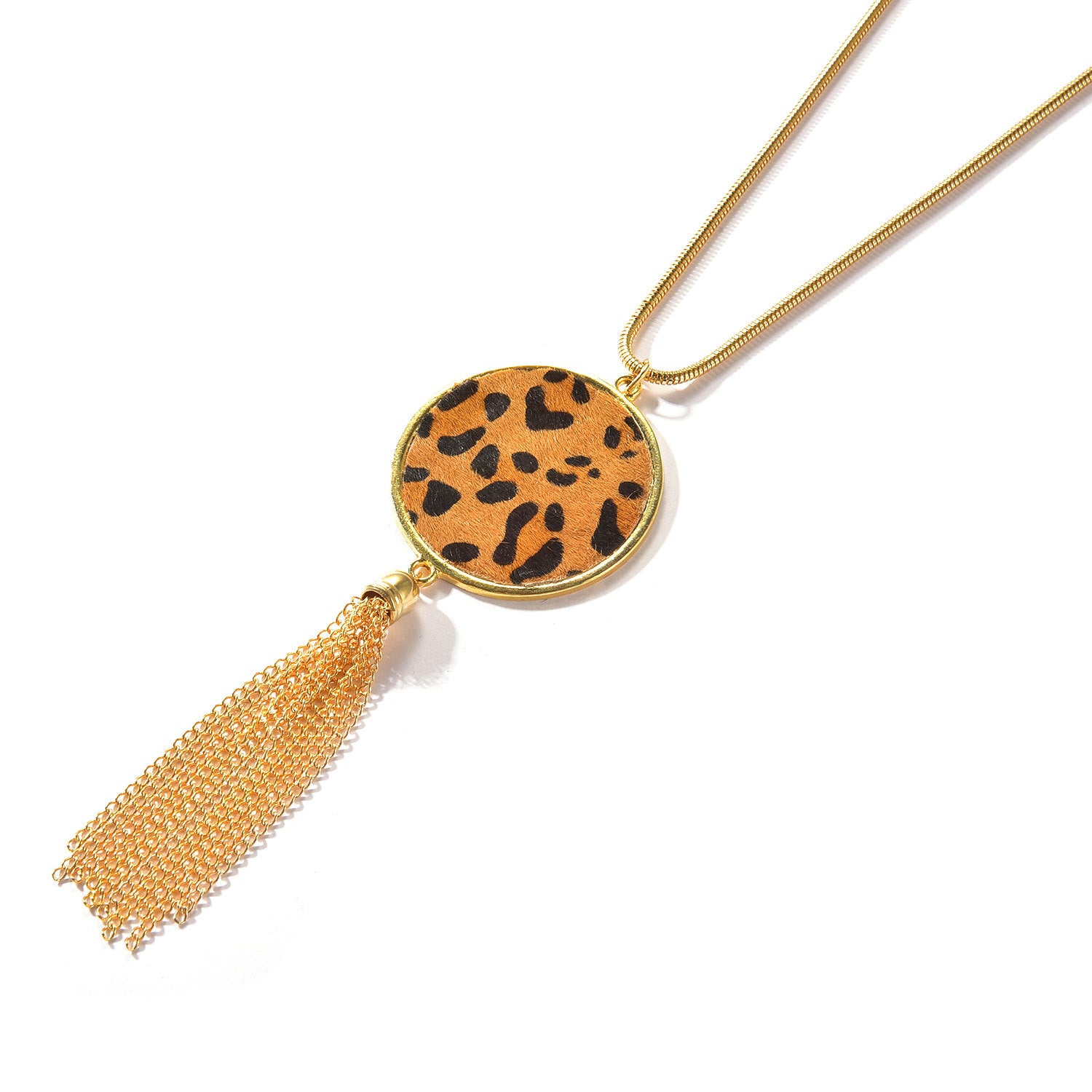 Wholesale Leopard Disc Tassel Long Necklaces