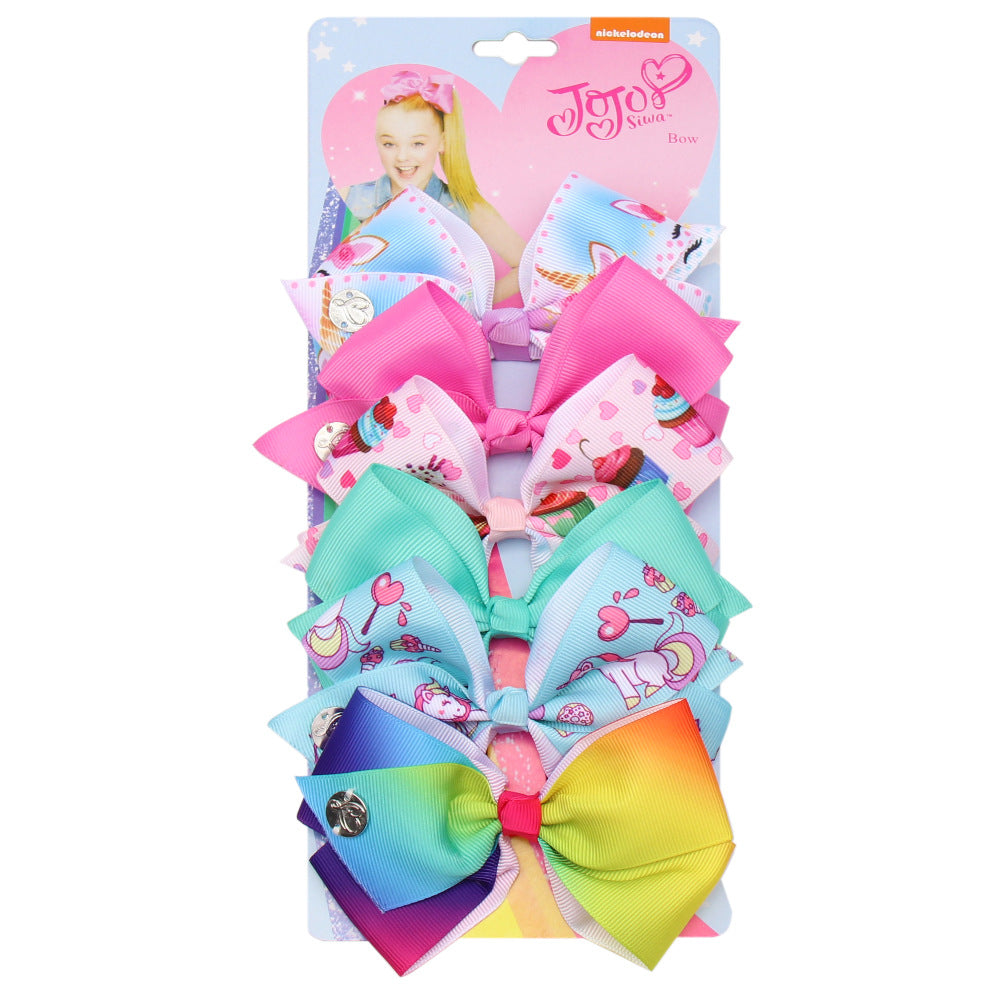 Wholesale 5-inch  bow hairpin set 6-color one-card children' s hairpin headdress