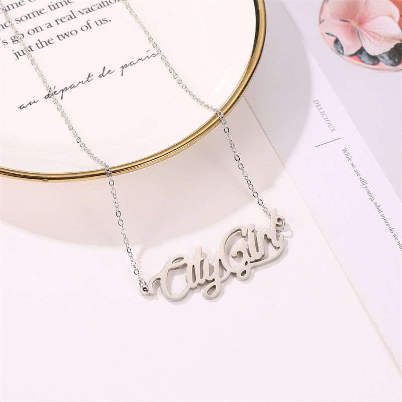 Wholesale Stainless Steel City Girl Letter Necklace DIY Lettering Clavicle Chain