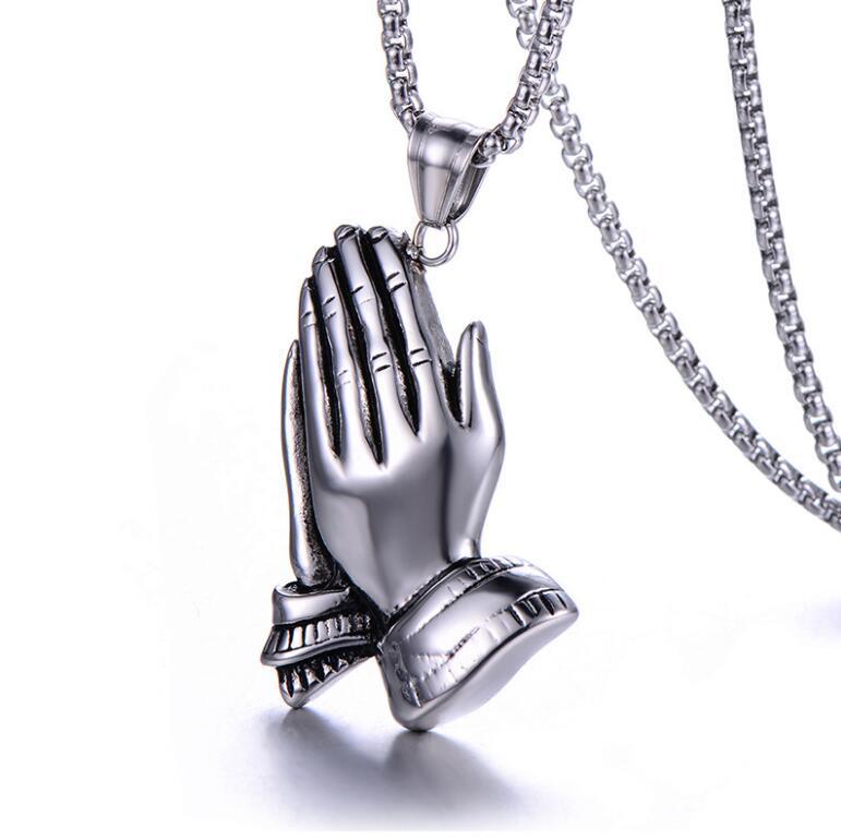 Wholesale Prayer Pendant Gold Silver Buddha Hands Hang Tag Stainless Steel Necklaces
