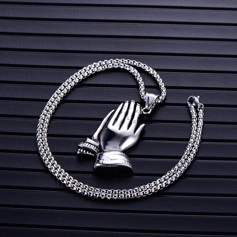 Wholesale Prayer Pendant Gold Silver Buddha Hands Hang Tag Stainless Steel Necklaces