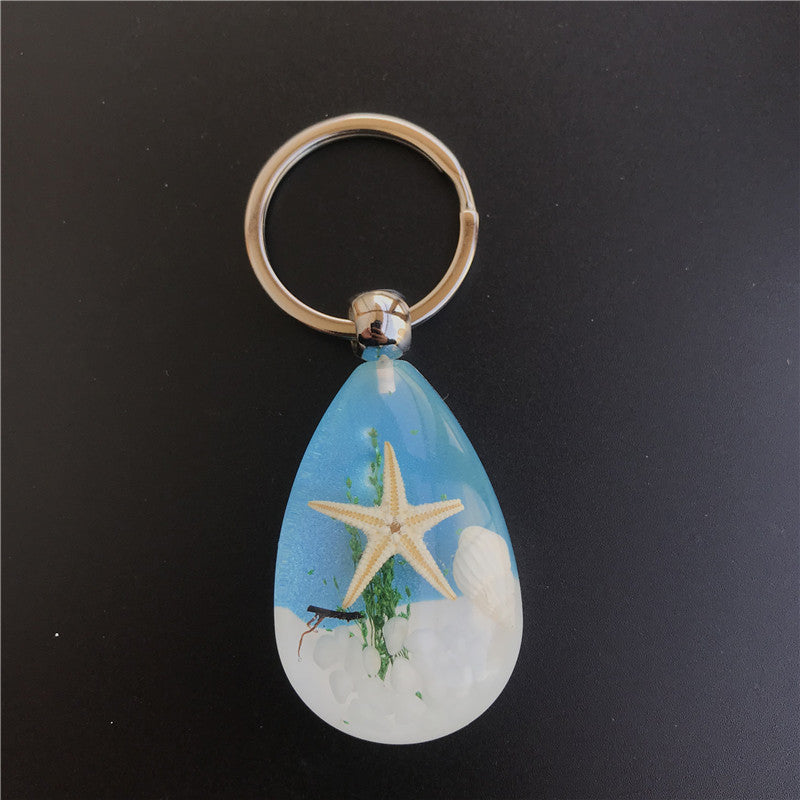 Wholesale 12pcs Resin Glue Natural Starfish Conch Specimen Keychain