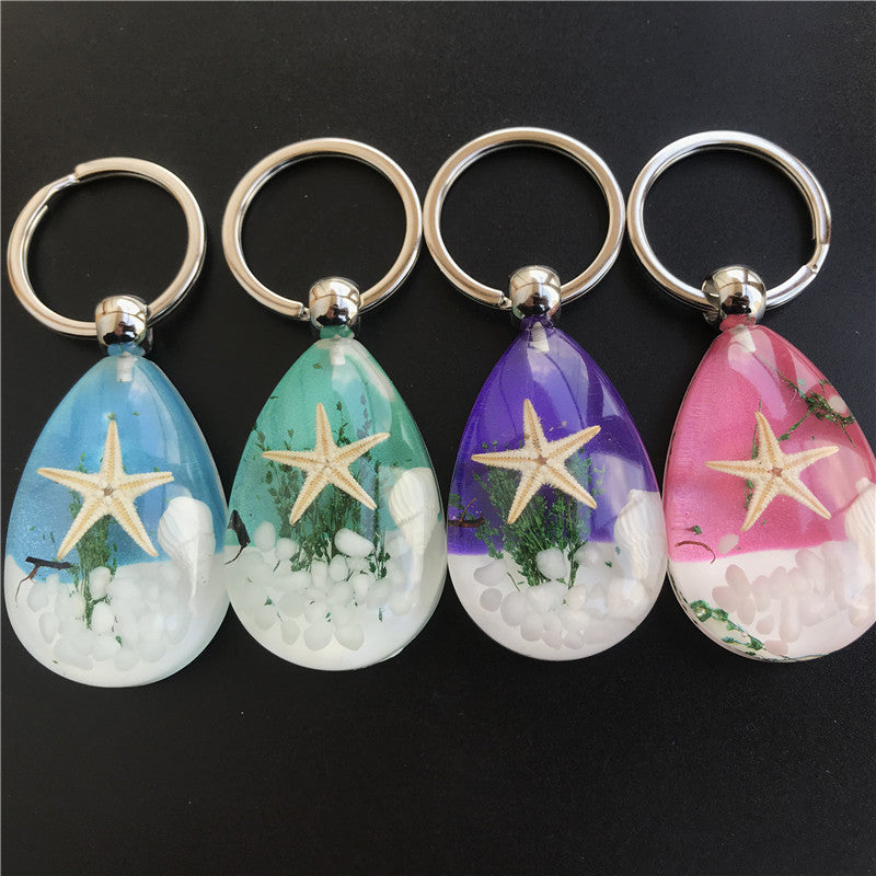 Wholesale 12pcs Resin Glue Natural Starfish Conch Specimen Keychain