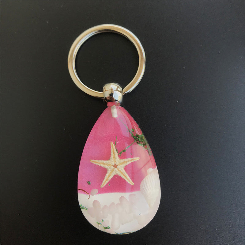 Wholesale 12pcs Resin Glue Natural Starfish Conch Specimen Keychain