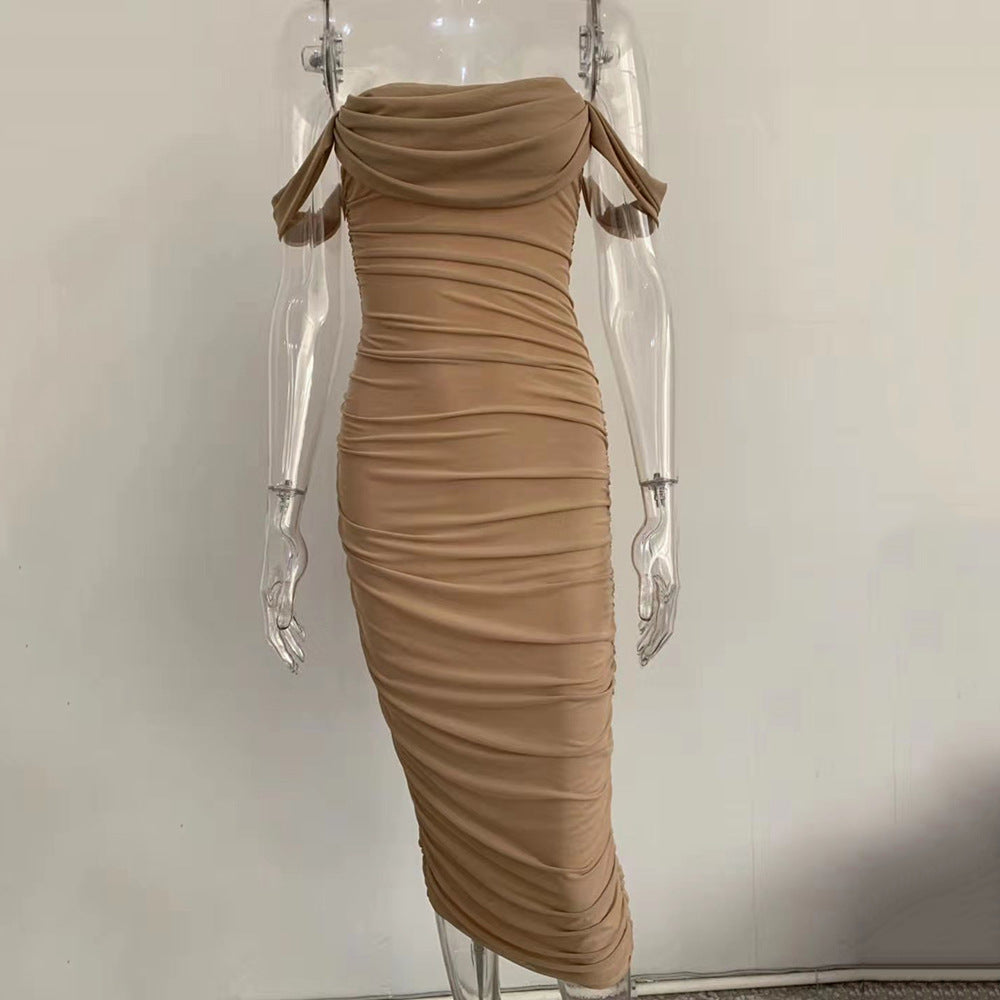 Wholesale Mesh Pleated One-shoulder Dress