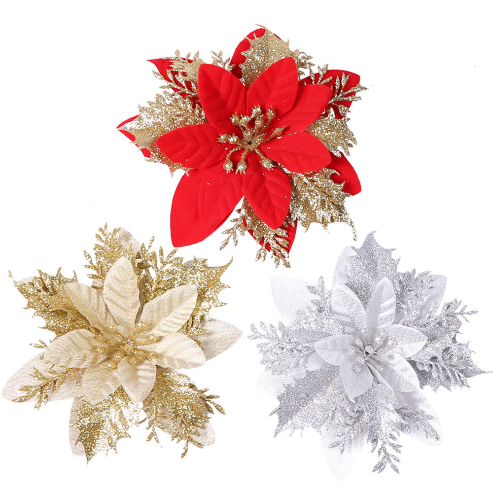 Wholesale Christmas Plastic Gold Powder Flower Christmas Tree Decoration Accessories