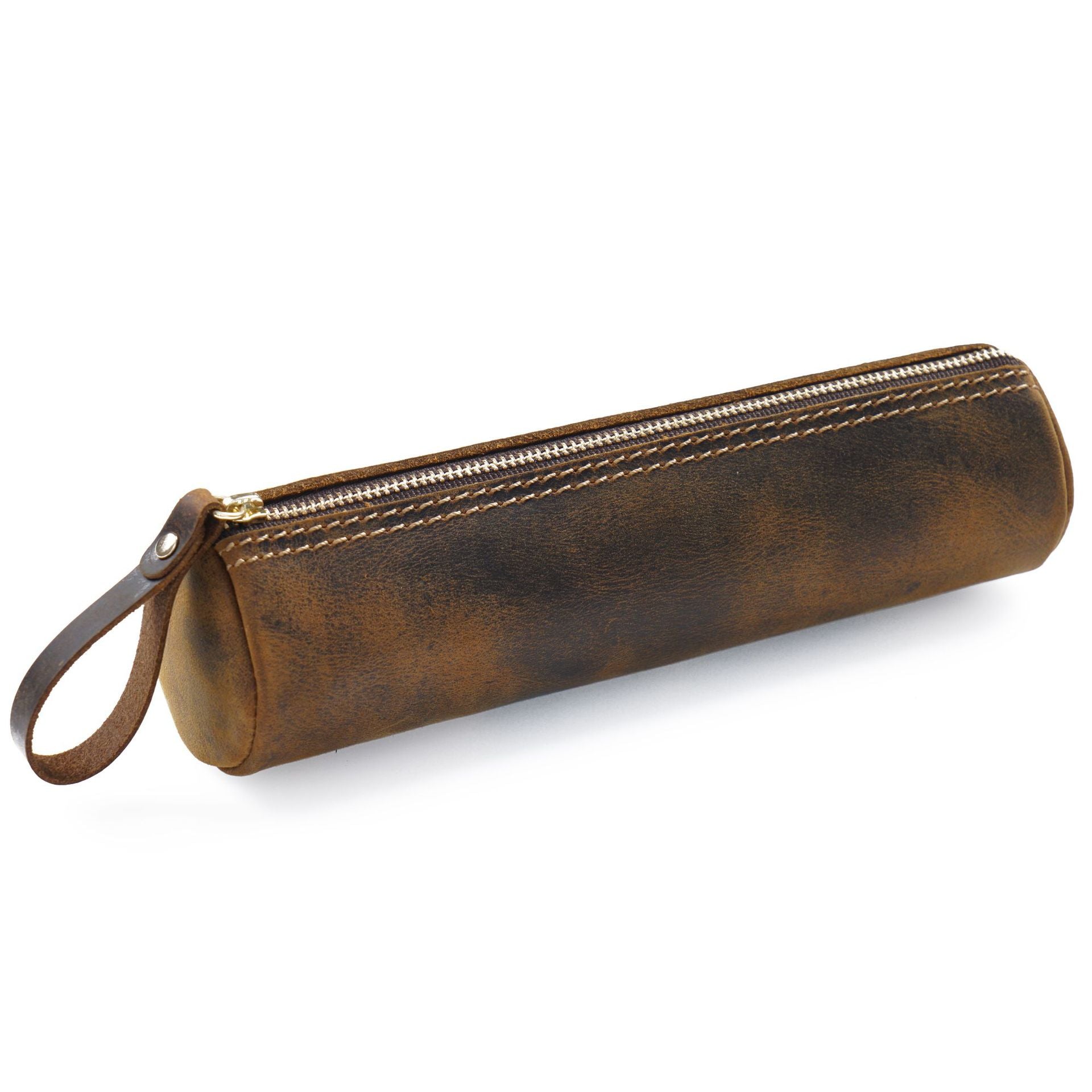 Wholesale Vintage first layer crazy horse leather storage pencil case